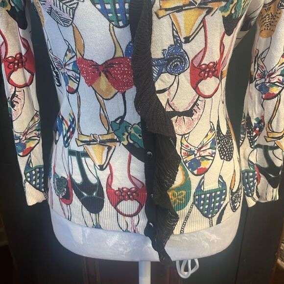 Anthropologie Colorful High Heel knit Button-Down Sweater, size S - Picture 3 of 11